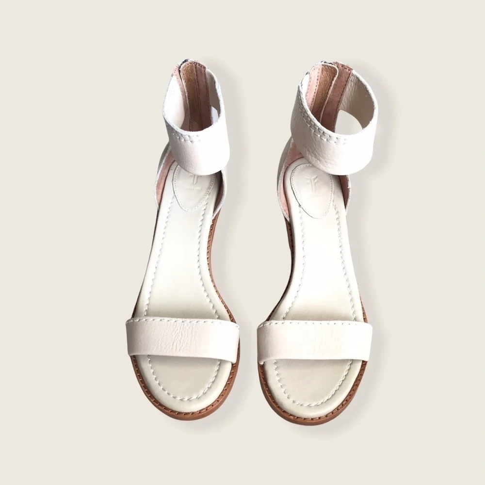 Frye Classic Cream Brielle Zip Block Ankle Heels - Picture 8 of 16